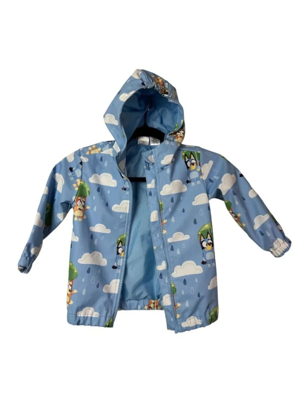 Bluey Kids Rain Jacket Hood Size 3T Blue Outdoor Lined